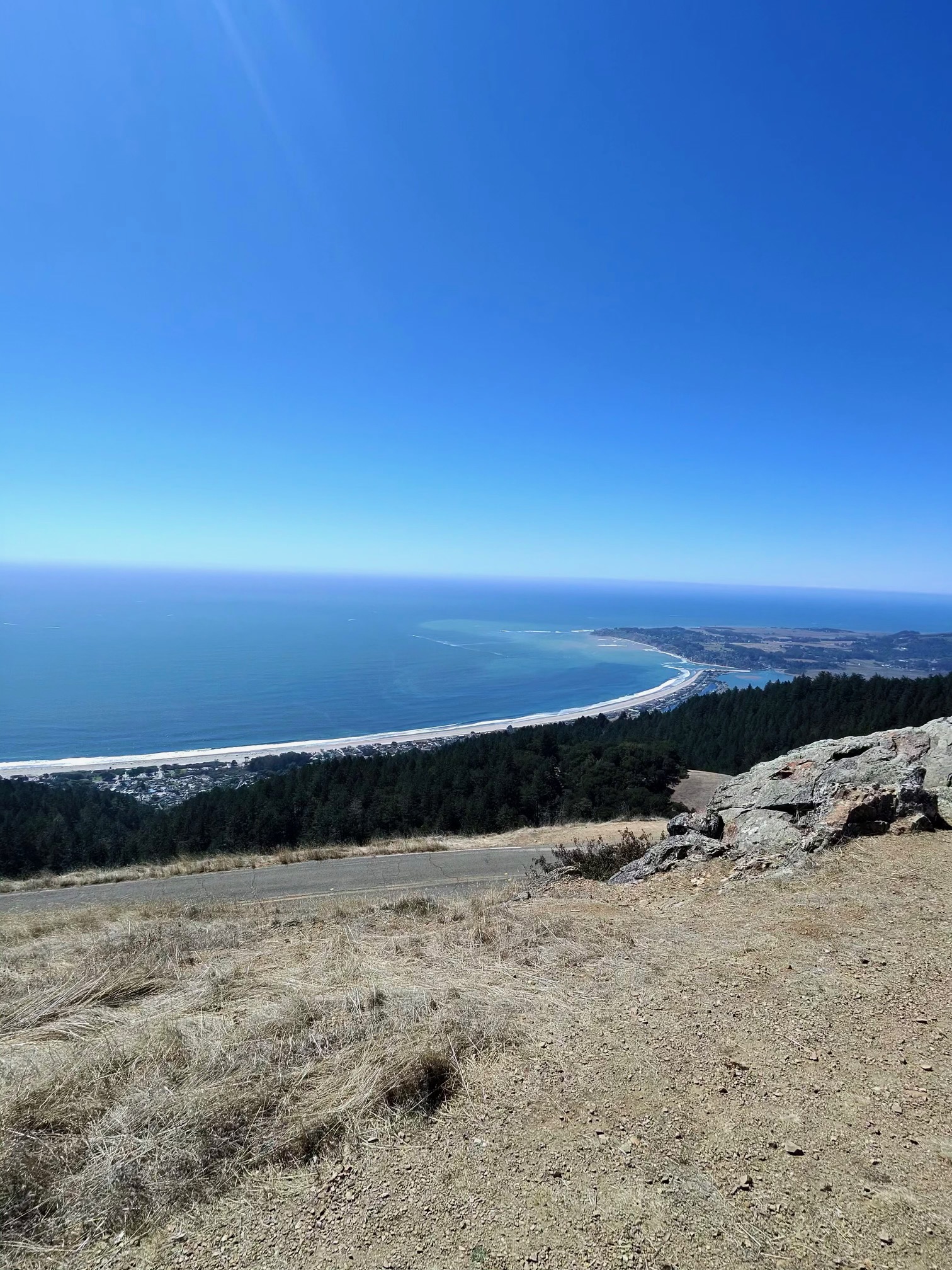 Stinson Beach and the blue Pacific, seen from the hills above Marin
